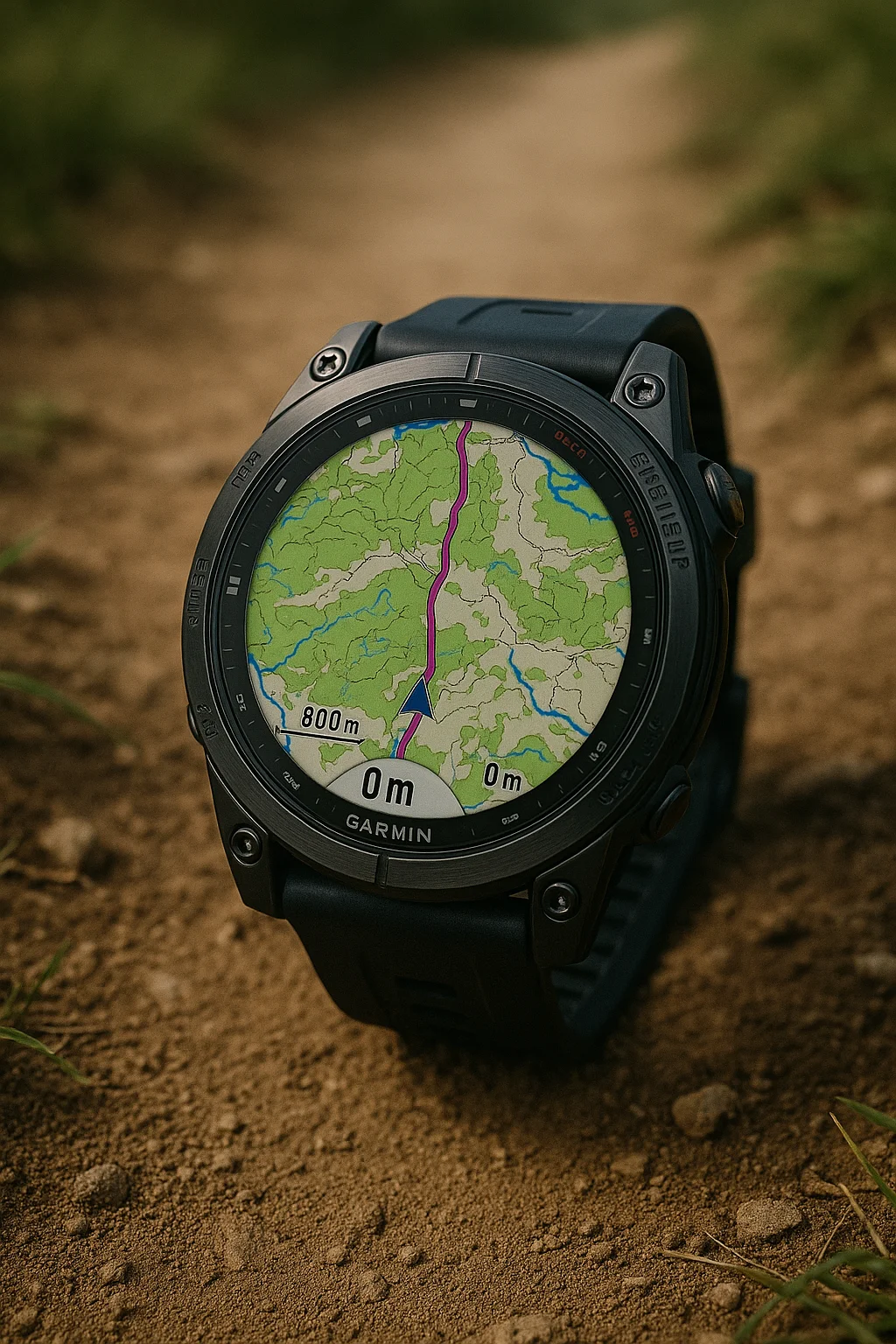Reloj GPS Garmin Fenix 7 Pro mostrando la función de mapas en un sendero.