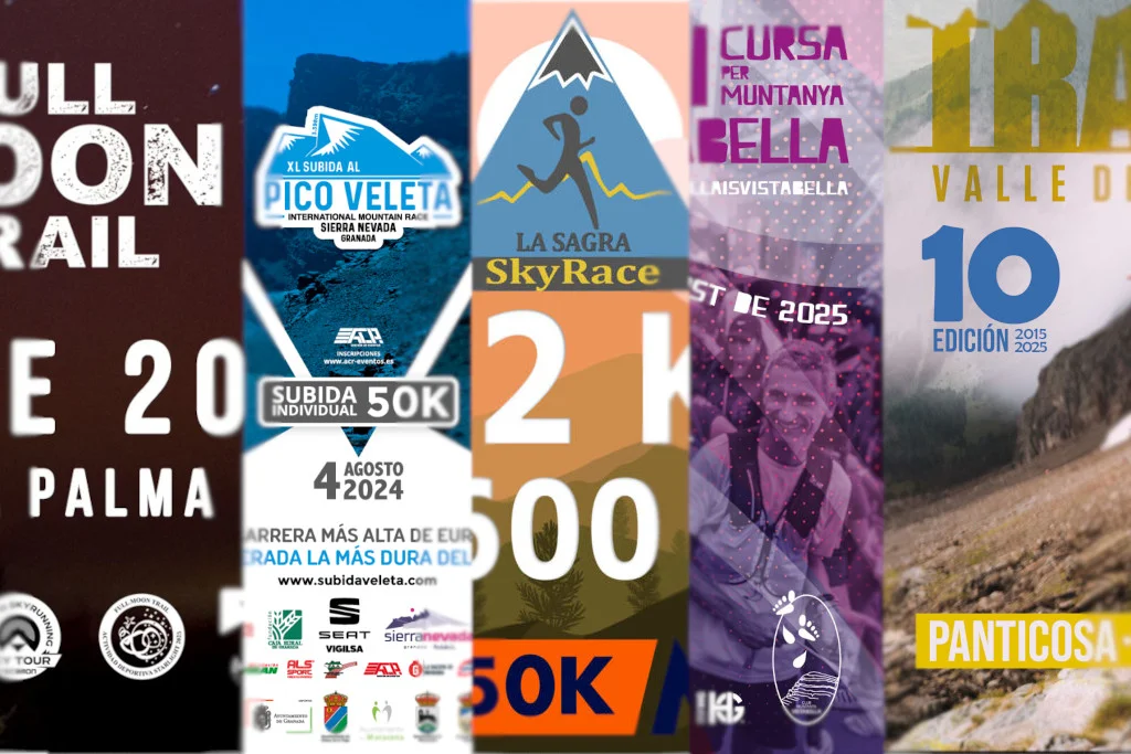 Corredor de trail running en una cresta montañosa durante una carrera de verano en España