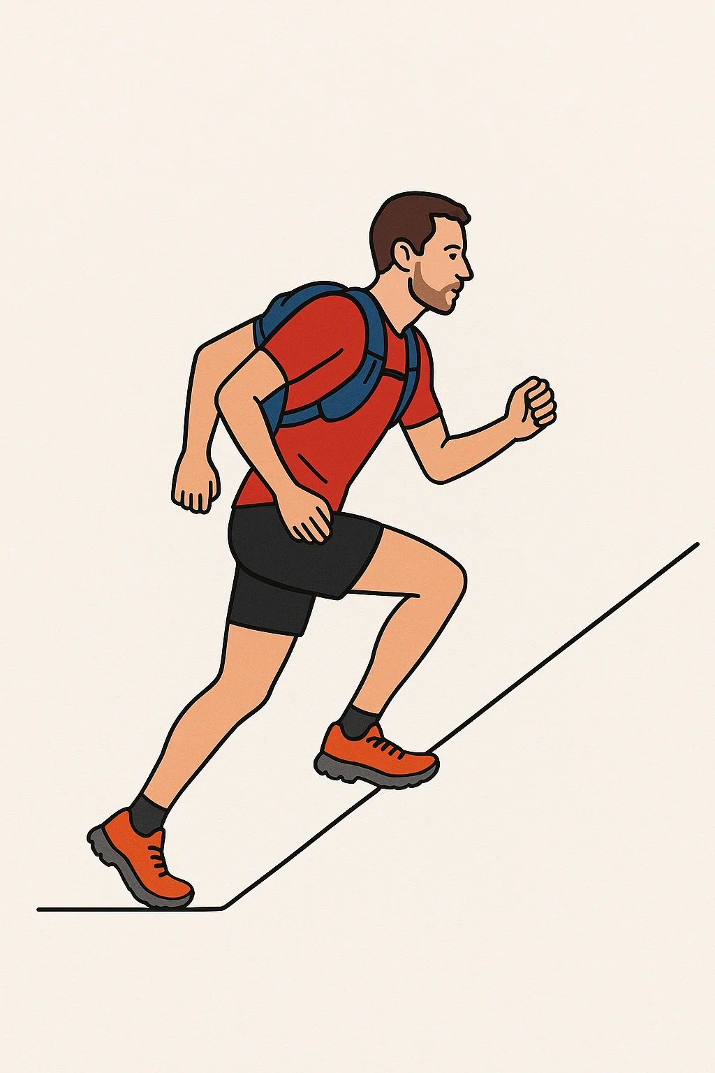 Esquema o foto de un corredor mostrando la postura correcta para subir cuestas corriendo en trail.