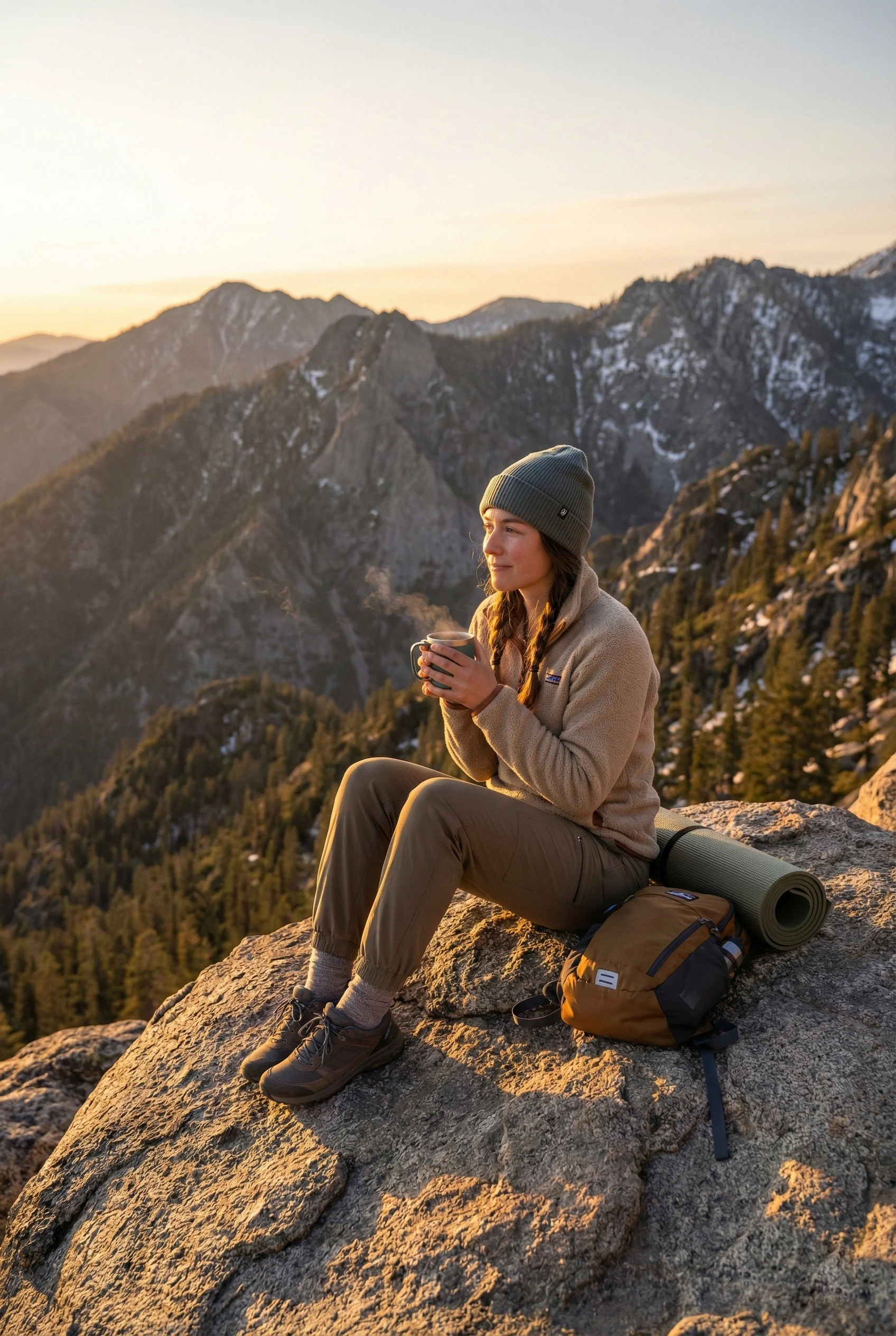 Corredora disfrutando de un paisaje de montaña, trabajando la recuperación mental.